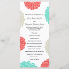 Turquoise and Coral Zinnia Flower Wedding Program