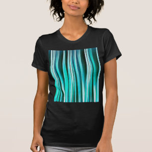Turquoise and Cyan Ocean Stripy Lines Pattern T-Shirt