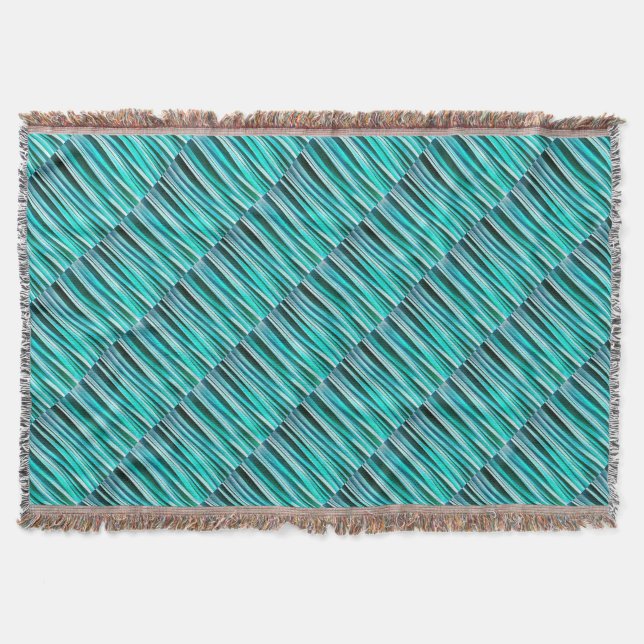 Turquoise and Cyan Ocean Stripy Lines Pattern Throw Blanket (Front)