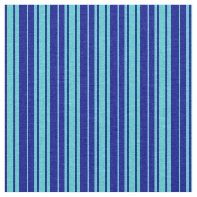 Turquoise and Dark Blue Coloured Lines Pattern Fabric (Close Up)