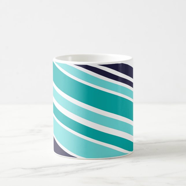 Turquoise And Dark Blue Striped  Coffee Mug (Center)