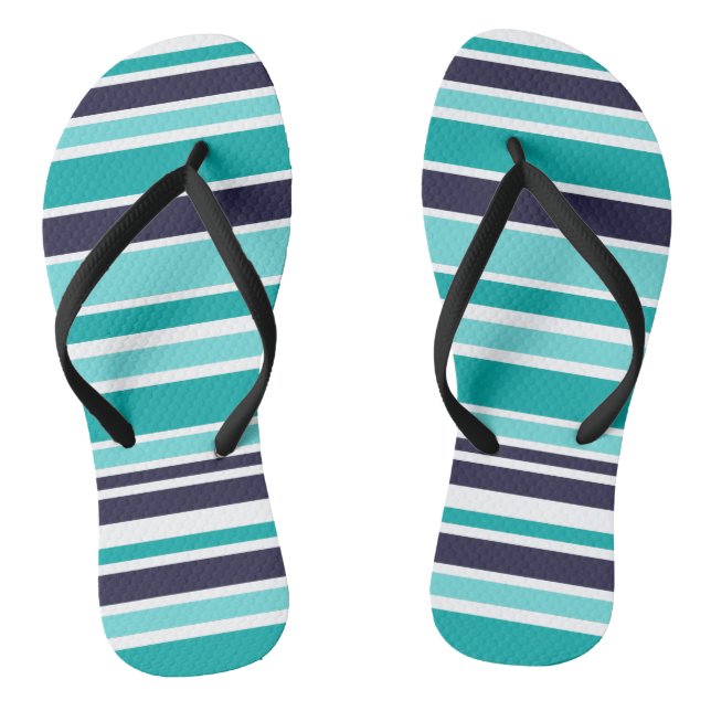 Turquoise And Dark Blue Striped Jandals (Footbed)