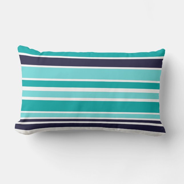 Turquoise And Dark Blue Striped Lumbar Pillow (Front)