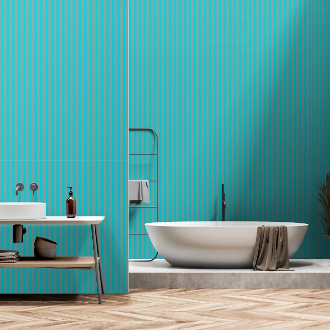 Turquoise And Dusty Teal Blue Stripes Wallpaper (Bathroom)