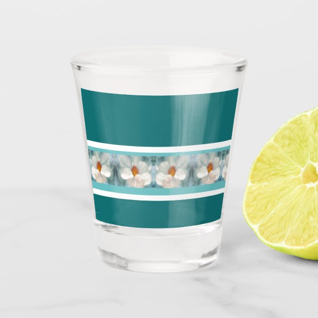 Turquoise And Flowered Shot Glass (Front)