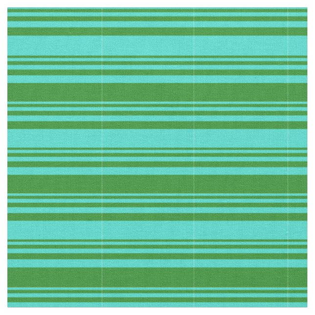 Turquoise and Forest Green Coloured Stripes Fabric (Close Up)