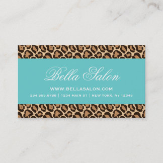 Turquoise and Girly Leopard Print Business Card