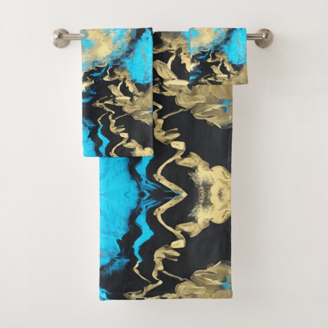 Turquoise and Gold Abstract Art   Bath Towel Set (Insitu)
