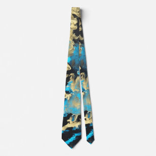 Turquoise and Gold Abstract Art   Tie