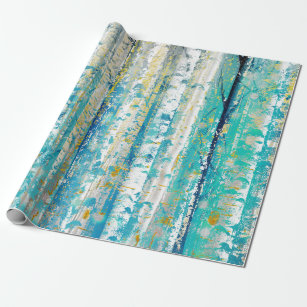 Turquoise and Gold Abstract Birch Painting Wrapping Paper