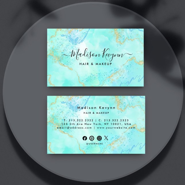 Turquoise and Gold   Business Card (Creator Uploaded)