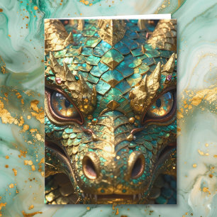 Turquoise and Gold Dragon Birthday Card