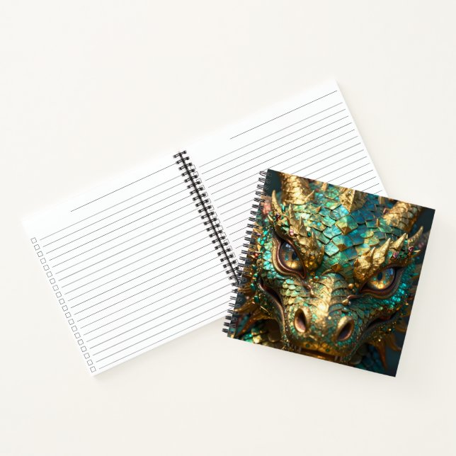 Turquoise and Gold Dragon Face Notebook (Inside)