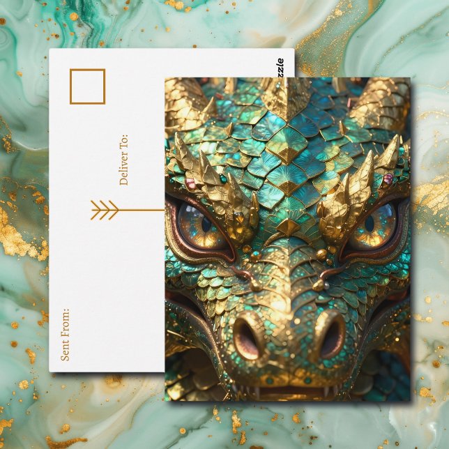Turquoise and Gold Dragon | Keeping in Touch Postcard (Creator Uploaded)