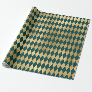Turquoise and Gold Foil Diamond Pattern Wrapping Paper