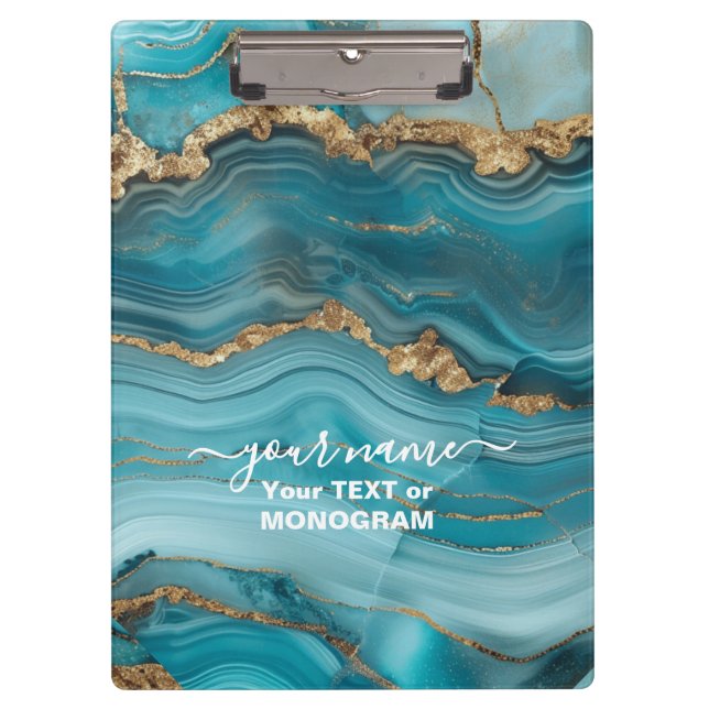 Turquoise and Gold Glitter Agate  Clipboard (Front)
