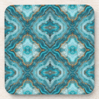 Turquoise and Gold Glitter Agate Coaster