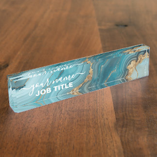Turquoise and Gold Glitter Agate Nameplate
