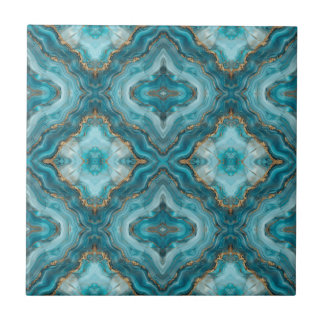 Turquoise and Gold Glitter Agate Tile