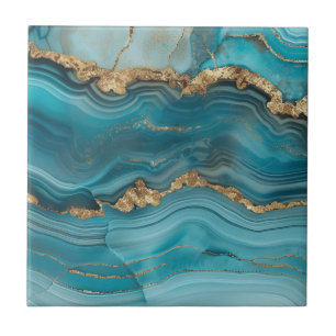 Turquoise and Gold Glitter Agate  Tile