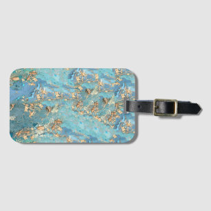 Turquoise and Gold Glitter Marble Luggage Tag