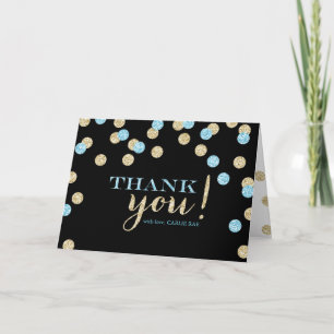 Turquoise and Gold Glitter Thank You Cards