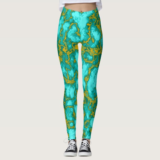 Turquoise and Gold Leggings (Front)