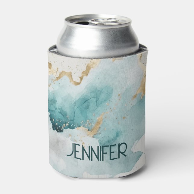 Turquoise and gold marble can cooler (Can Front)