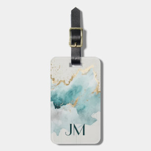 Turquoise and gold marble luggage tag