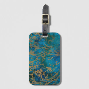 Turquoise  and Gold Marble Luggage Tag