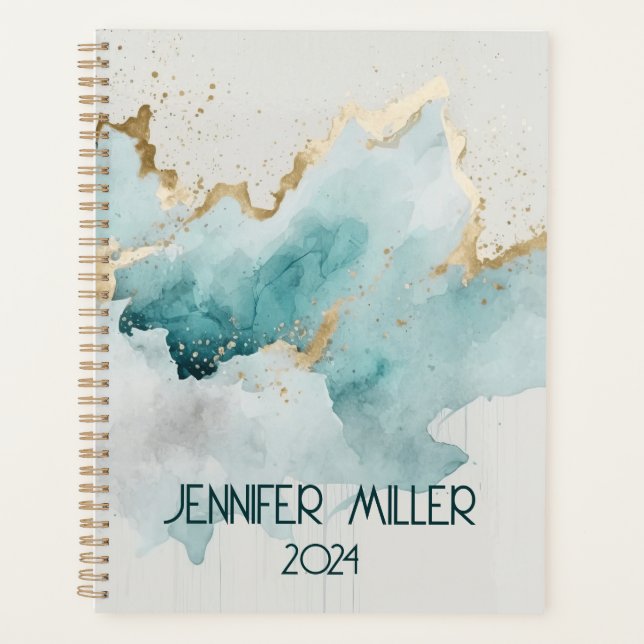 Turquoise and gold marble  planner (Front)