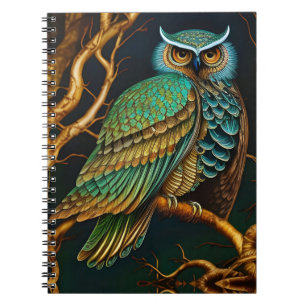 Turquoise and Gold Owl Notebook