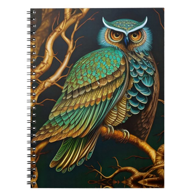 Turquoise and Gold Owl Notebook (Front)