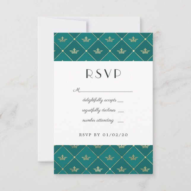Turquoise and Gold Paris Art Deco Wedding RSVP Card (Front)