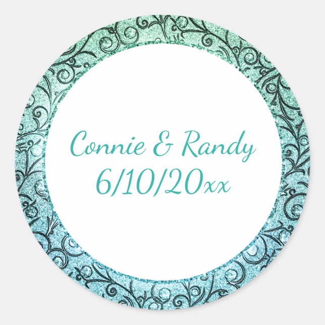 Turquoise and Gold Pattern Monogram Sticker (Front)