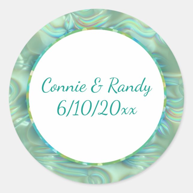 Turquoise and Gold Pattern Monogram Sticker Opal (Front)