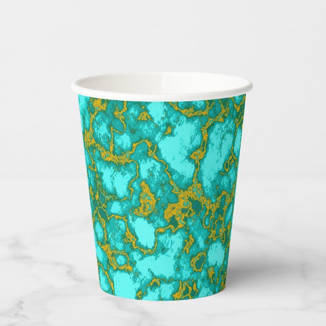 Turquoise and Gold Pattern Paper Cups (Left)