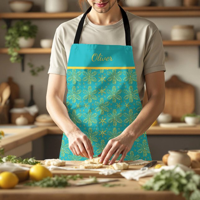 Turquoise and Gold Personalised Apron (Creator Uploaded)