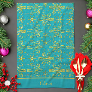 Turquoise and Gold Personalised Tea Towel