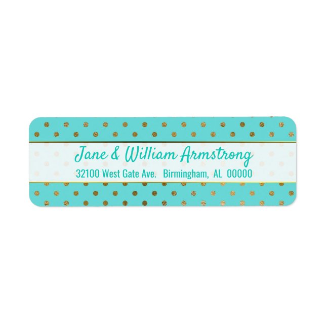 Turquoise and Gold Polka Dot Address Labels (Front)