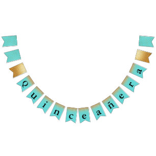Turquoise and Gold Quinceañera Bunting