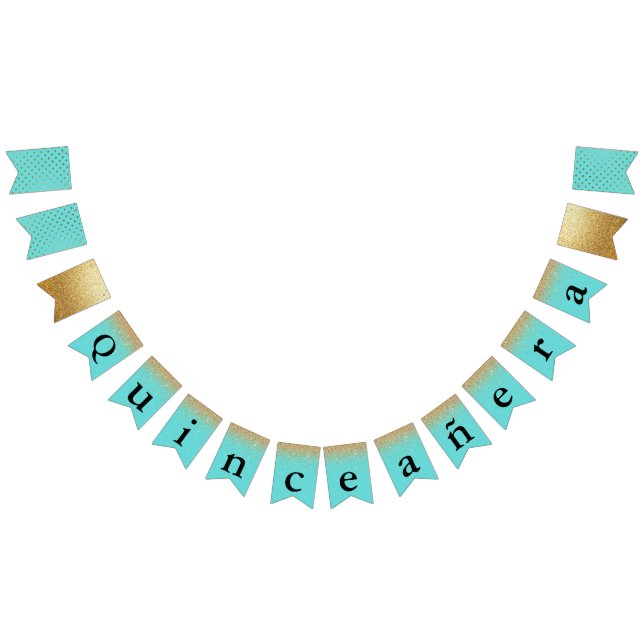 Turquoise and Gold Quinceañera Bunting Bunting (All)