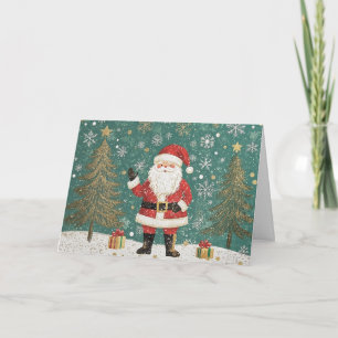 Turquoise and Gold Santa with Snowflakes Card