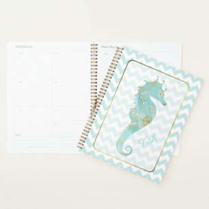 Turquoise and Gold Seahorse Personalised Planner