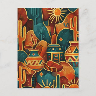 Turquoise and Gold Southwestern Abstract Postcard