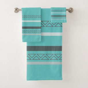 Turquoise and Gray Stripes Bath Towel Set