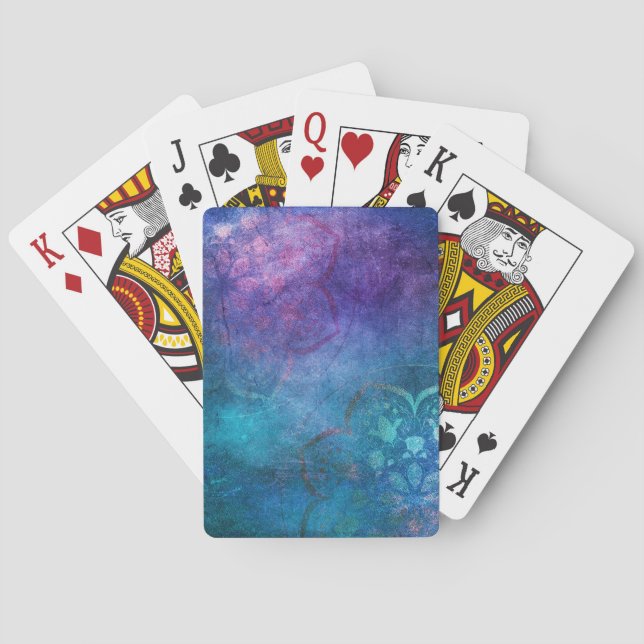 Turquoise and Green Elegant Lotus Flower Playing Cards (Back)