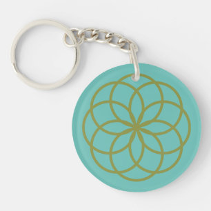 Turquoise and Green Flower Design Acrylic Key Ring