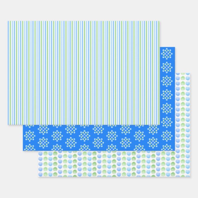 Turquoise and Green Scallop Shells Wrapping Paper Sheet (Set)