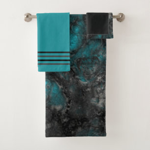Turquoise and Grey Bath Towel Set